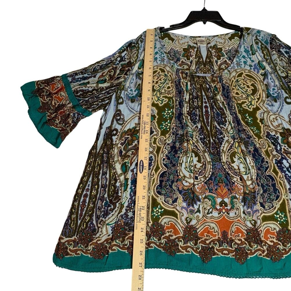 Bila Women’s XXL Boho Paisley Cold Shoulder Blouse Bell Sleeve Rayon Top - Picture 6 of 9